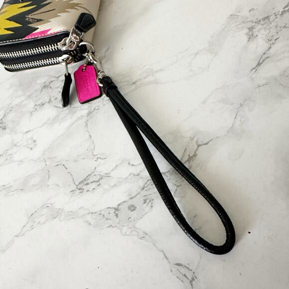 Coach Multicolor Zigzag Zip Wristlet - Yellow, Pink, Black, Tan, White - Picture 5 of 14